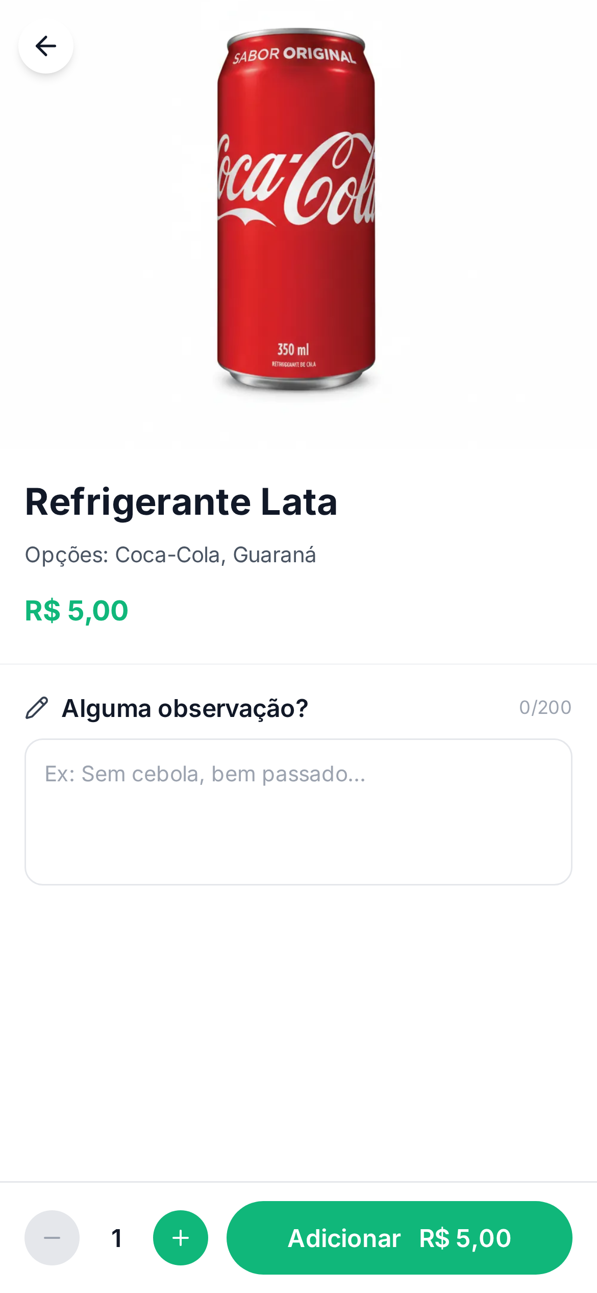 Tela do produto com quantidade antes de adicionar à sacola