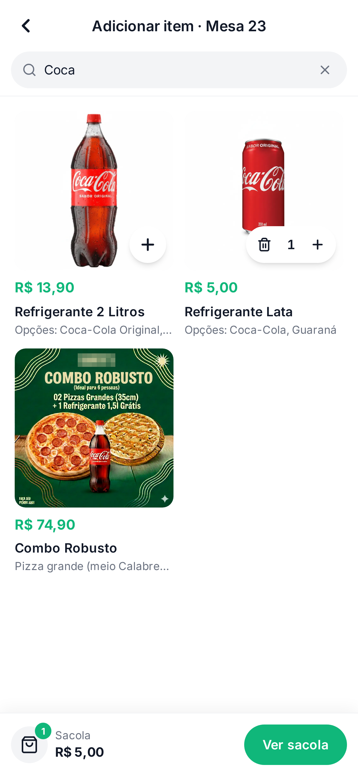 Sacola do pedido com os itens escolhidos pelo garçom